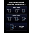 thumbnail image 2 of Cargador para Auto UGREEN Negro Retráctil USB C 3 en 1 con Cable Tipo C 60W Carga Rápida Compatible, 2 of 10