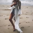 thumbnail image 2 of Long Sleeve Sheer Cardigan Open Front Lightweight Mesh Duster Cover Up with Flare Cuffs and High Low Hem Design for Women White One Size, 2 of 9