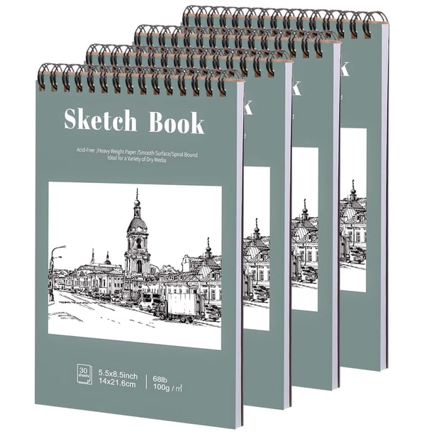 Cuaderno de bocetos Prudiut, tamaño pequeño, paquete de 4 unidades, 14 x 21 cm, 100 g/m², 30 hojas