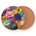thumbnail image 2 of Vzayyk 4Pack Wooden Coasters With Cork Base Heat-Resistant Drink For Home Office Restaurant Orange Red Purple Brown White Florals, 2 of 7