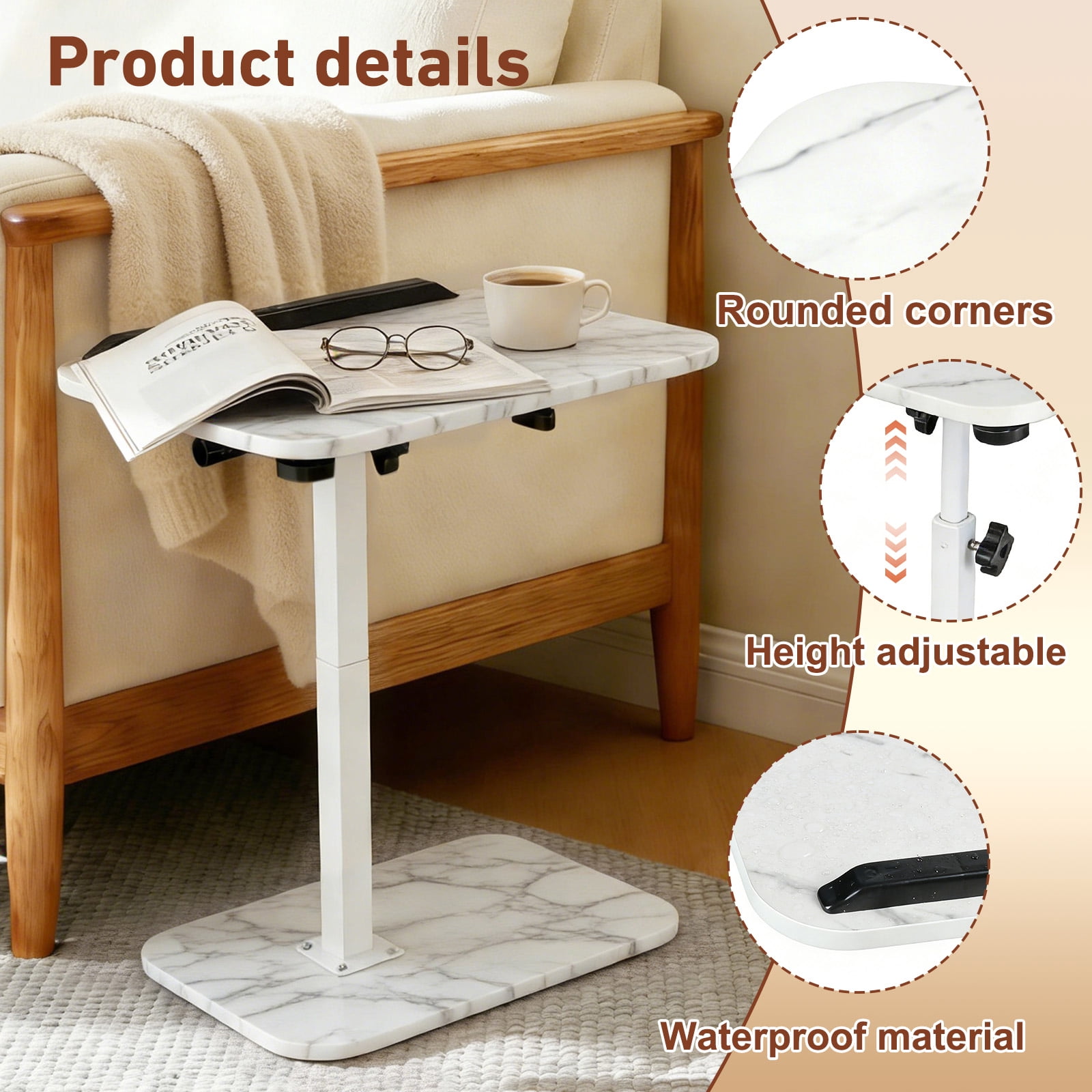 PinkSheep Small Side Table End Table Accent Table Tray Table  for Bedroom Living Room Small Spaces, White