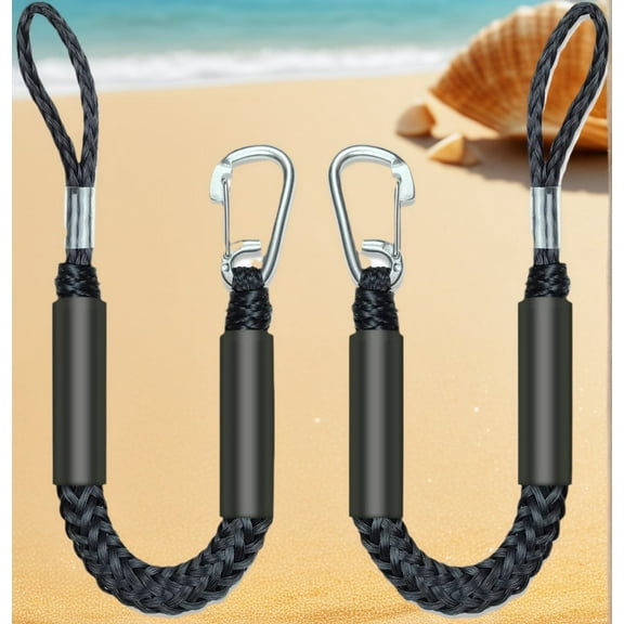 Phojia Black Stainless Clips Nylon Boat Fender Lines 2 Count