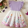 thumbnail image 4 of Fesfesfes Girls Pachwork Color Lace Dress Floral Puff-sleeved Round Neck Dress, 4 of 9
