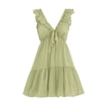 thumbnail image 4 of PRINxy Women's V Neck Loose Tiered Ruffle Short Dress Petal Sleeve Cotton Linen Casual Dress for Summer Beach Vacation Daily Errands Green XXL, 4 of 7