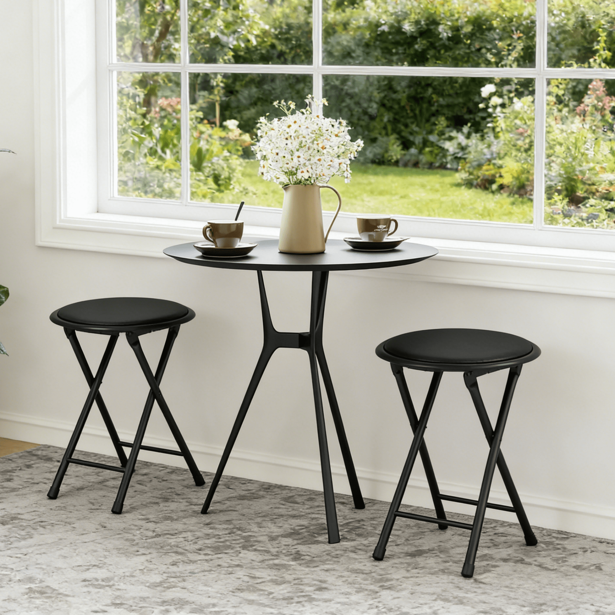 Gewnee Durable Folding Chair PVC Padded Cushion Chair with Stainless Steel Frame for Home and Office,Gatherings,Black(1Pack)