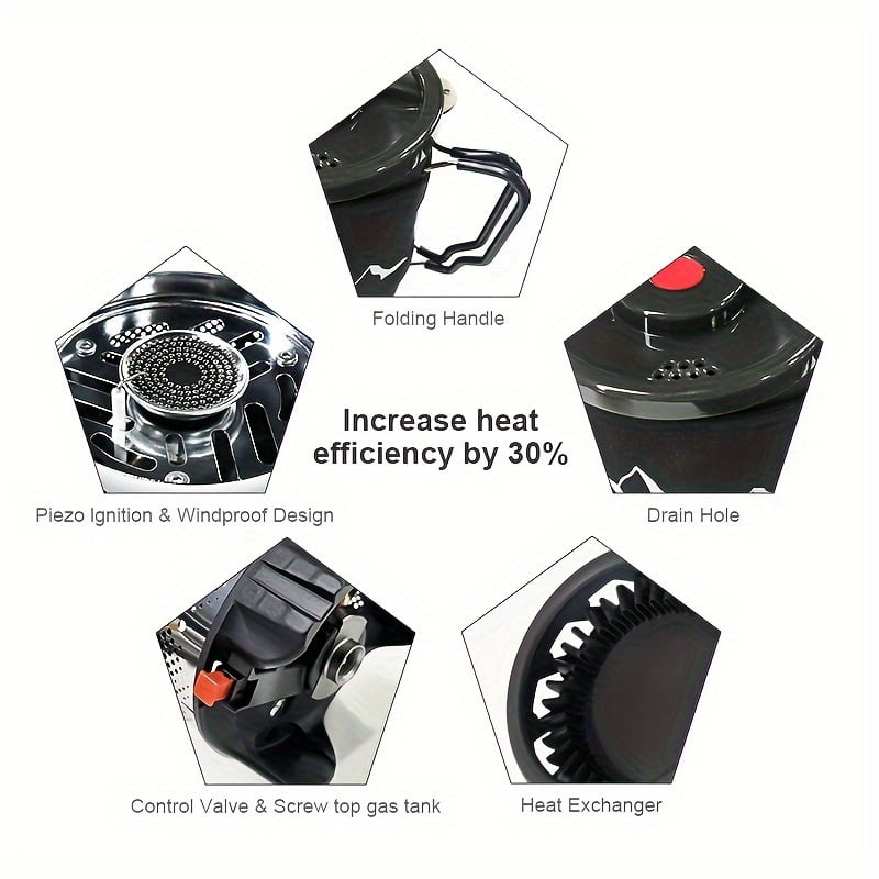 Camping Stove Portable 30.43oz Aluminum Alloy Windproof Stove Set, Jet Burner with Piezo Ignition, Outdoor Propane Cookware for Hiking Trekking Fishing Hunting Emergency