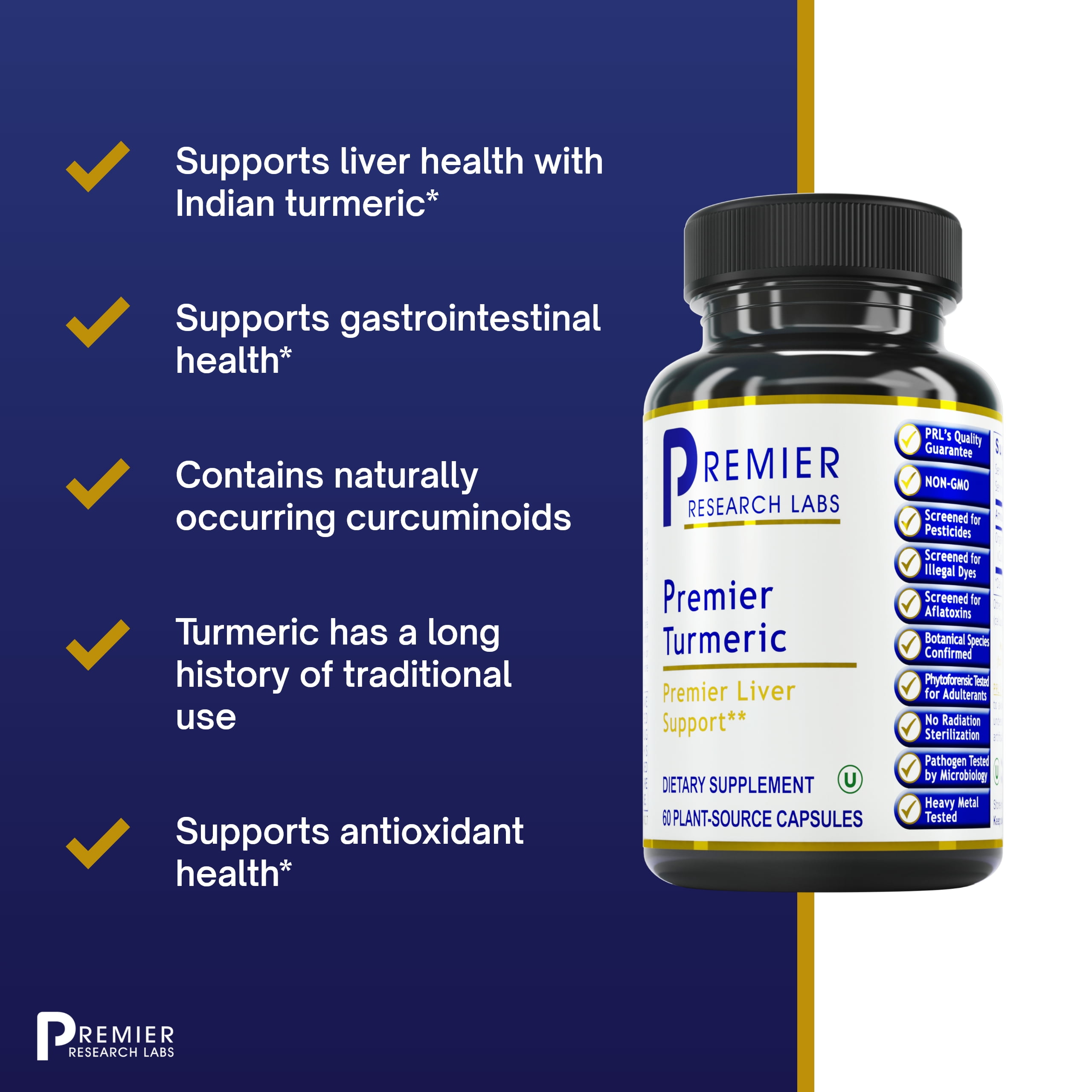 Premier Research Labs Turmeric - Liver Support & Gastrointestinal Health - Naturally Occurring Curcuminoids - Digestive Support - Vegan Turmeric Curcuma Capsules - 60 Plant-Source Capsules