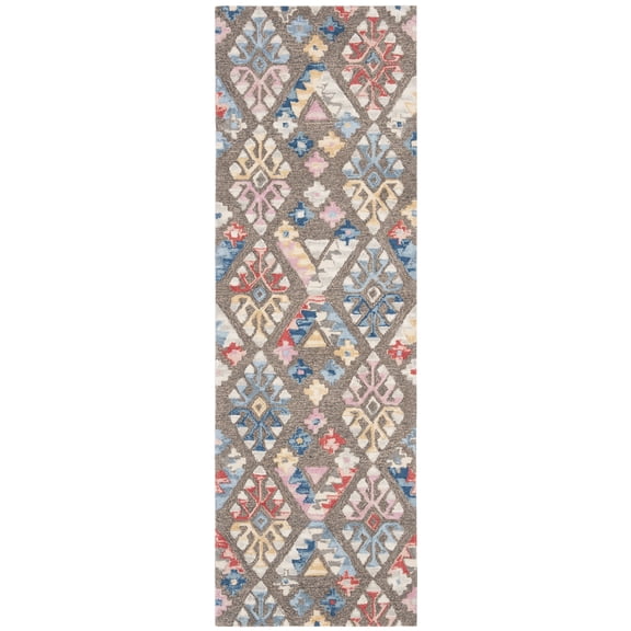 SAFAVIEH Micro-Loop Jasmyn Diamond Runner Rug, Grey/Blue, 2'3" x 7'