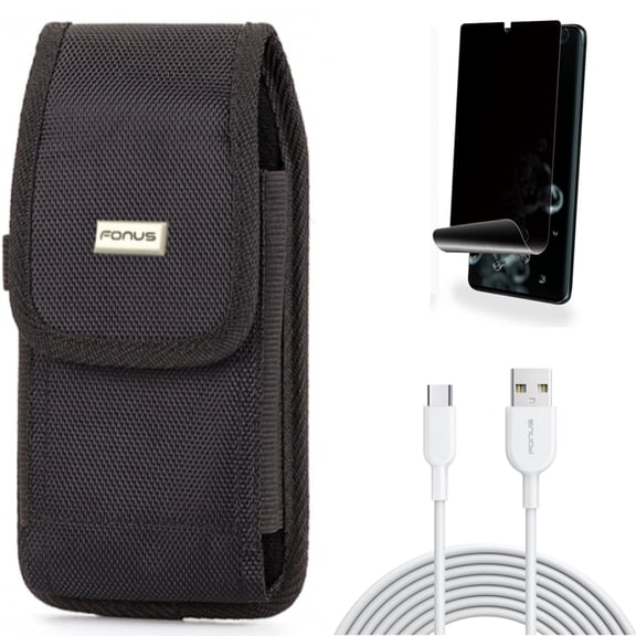 6ft USB-C Cable w Privacy Screen Protector w Case Belt Clip for Samsung Galaxy S20 Ultra - Type-C Fast Charger Cord, TPU Film [NOT GLASS] [Fingerprint Works], Swivel Holster fits Galaxy S20 Ultra
