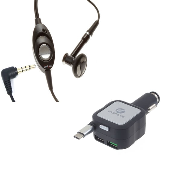 Wired Earphone Mono Headset w Retractable Car Charger Y7L for Acer Liquid Jade Primo - Alcatel PulseMix, 7, Idol 5S 5 4S - ASUS Zenfone V Live, ROG Phone, AR 6 5z 4 Pro - Blackberry Motion