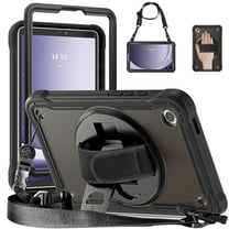 ELEHOLD Hybrid Rugged Case for Samsung Galaxy Tab A9 2023 8.7-inch Heavy Duty Shockproof Case with 360° Rotatable Handstrap Foldable Kickstand Crossbody Shoulder Strap, A