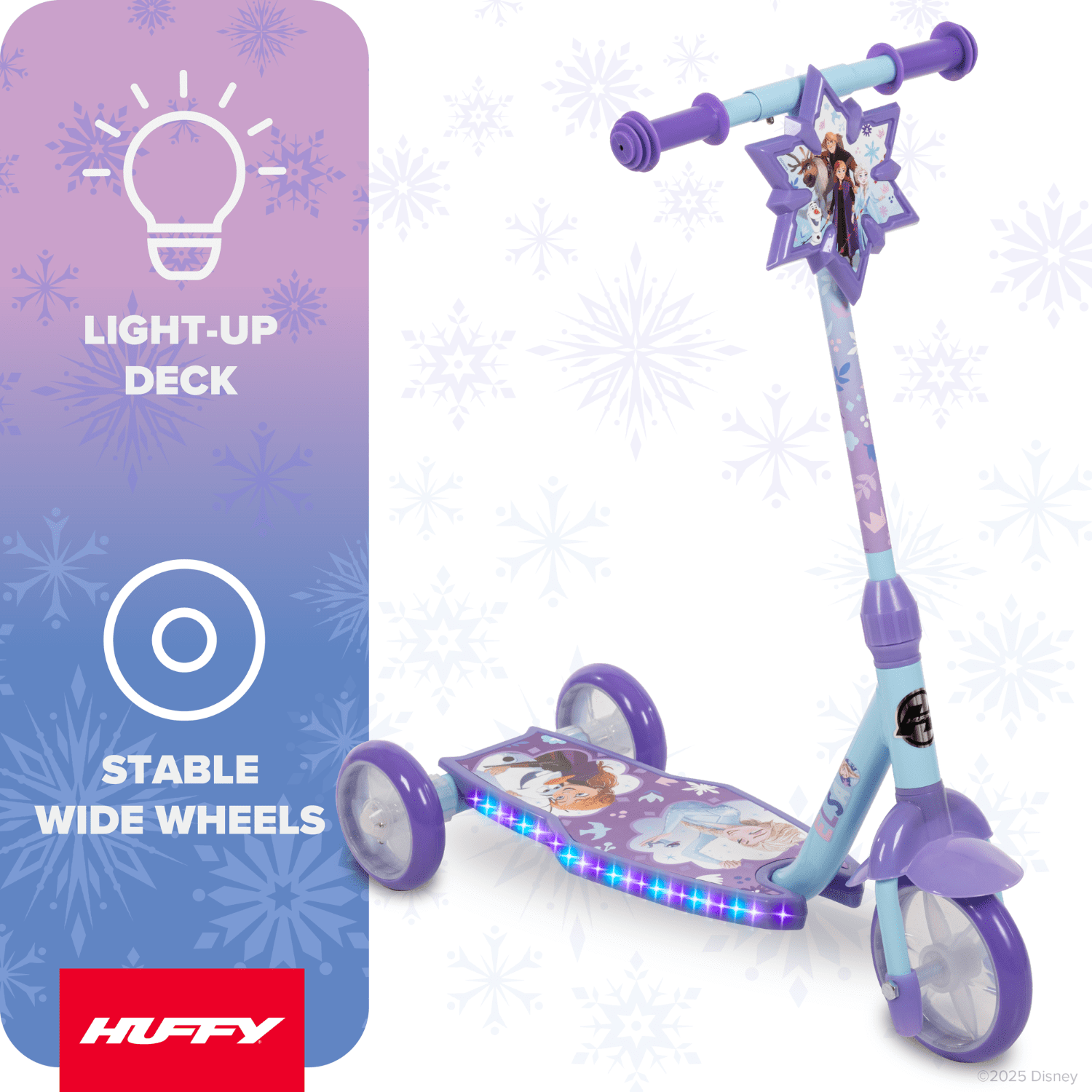 Huffy Disney Frozen Light-Up 3-Wheel Scooter, Ages 3+, Purple