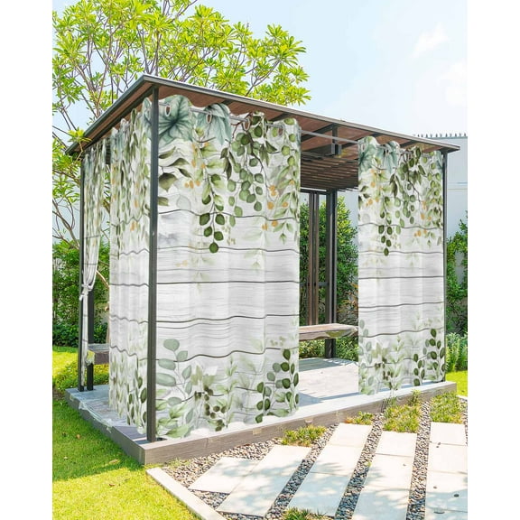 Outdoor Curtains for Patio, Sage Green Eucalyptus Leaves Waterproof Blackout Outside Curtain for Porch/Pergola/Gazebo, Botanical Farm Rustic Wood Thermal Insulated Drapes, 2 Panels, 54 x 84 Inch