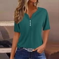 thumbnail image 2 of Women's Summer Tops Casual Solid Color Medium Short Sleeve V-Neck Top Tunic Tops Cute Loose Ladies Blouses Army Green M, 2 of 5