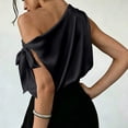 thumbnail image 5 of Women's One Shoulder Satin Blouse Summer Oversized Plain Tie Sleeveless Shirts Elegant Lightweight Office Business Tops Black, 5 of 6