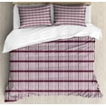 thumbnail image 1 of Geometric Duvet Cover Set King Size, Lady Fingers Biscuits Inspired Round Edged Dashes Lines Repeating Pattern, Decorative 3 Piece Bedding Set with 2 Pillow Shams, Maroon and White, by Ambesonne, 1 of 3