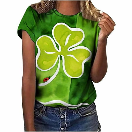 

REORIAFEE St Patricks Day Costume Women Ethnic Tops Short Sleeve V-Neck Dressy Blouses Sweet Tops Mint Green M