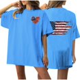 thumbnail image 1 of Camiseta de Cuello Redondo Impresa Delantera Y Trasera Del Día de la Independencia de las Mujeres, Tops Cortos Casuales para las Mujeres, 1 of 5