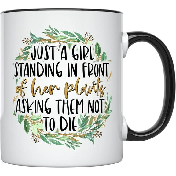 YouNique Designs Plant Lady Mug, 11 Ounces, Plant Mug, Plant Coffee Mug, Plant Mom Mug, Plant Lover Cup, Plant Coffee Mug For Women, Crazy Plant Lady Gifts (Black Handle)
