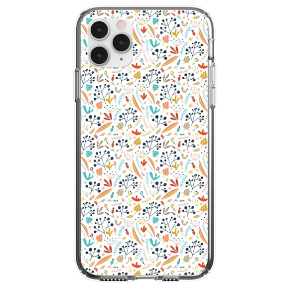 DistinctInk Clear Shockproof Hybrid Case for iPhone 13 (6.1" Screen) - TPU Bumper, Acrylic Back, Tempered Glass Screen Protector - Modern Floral - White Red Navy