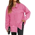 thumbnail image 5 of Fantaslook Denim Jackets for Women Trendy Frayed Hem Shackets Casual Button Up Jean Jacket Coats, 5 of 8