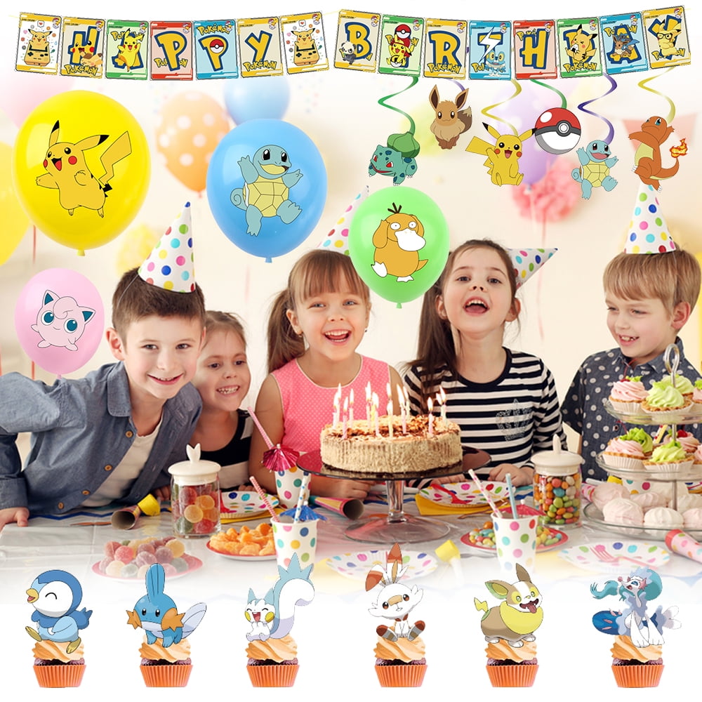 84Pcs Pokemon Party Supplies Party Favors Hot Kids Mini Figures Birthday  Party Decorations Banner Balloon Cake Decorations Hanging Swirl Goodie Bag