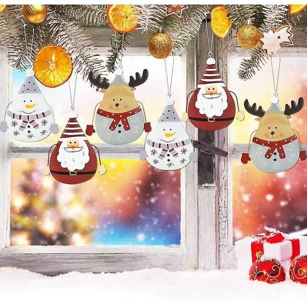 Colgantes navideños, decoraciones navideñas 6 colgantes de metal para árboles de Navidad, Papá Noel, muñeco de nieve y alce