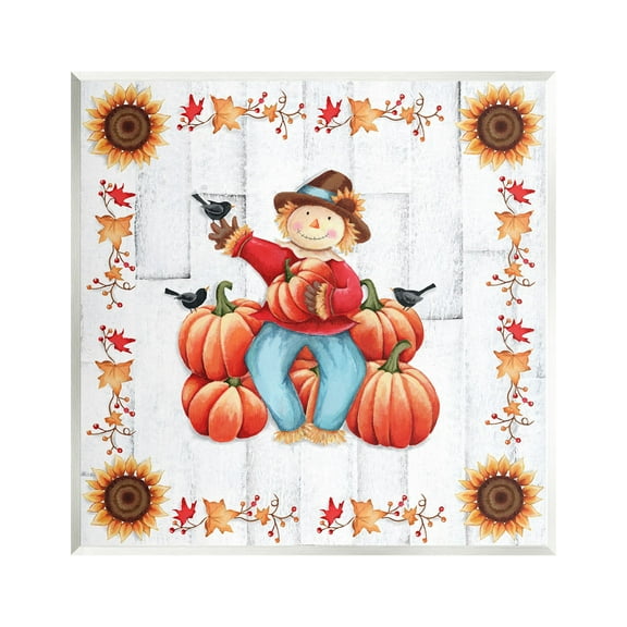 Stupell Industries Autumn Scarecrow & Pumpkins Holiday Painting Unframed Art Print Wall Art, 12 x 12