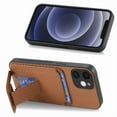 thumbnail image 3 of Case for iPhone 12 with Hidden Kickstand, Carbon Fiber Texture Wallet Case with Card Holder for iPhone 12 Magnetic Car Mount Shockproof Military Grade Protection Cover, Brown, 3 of 10