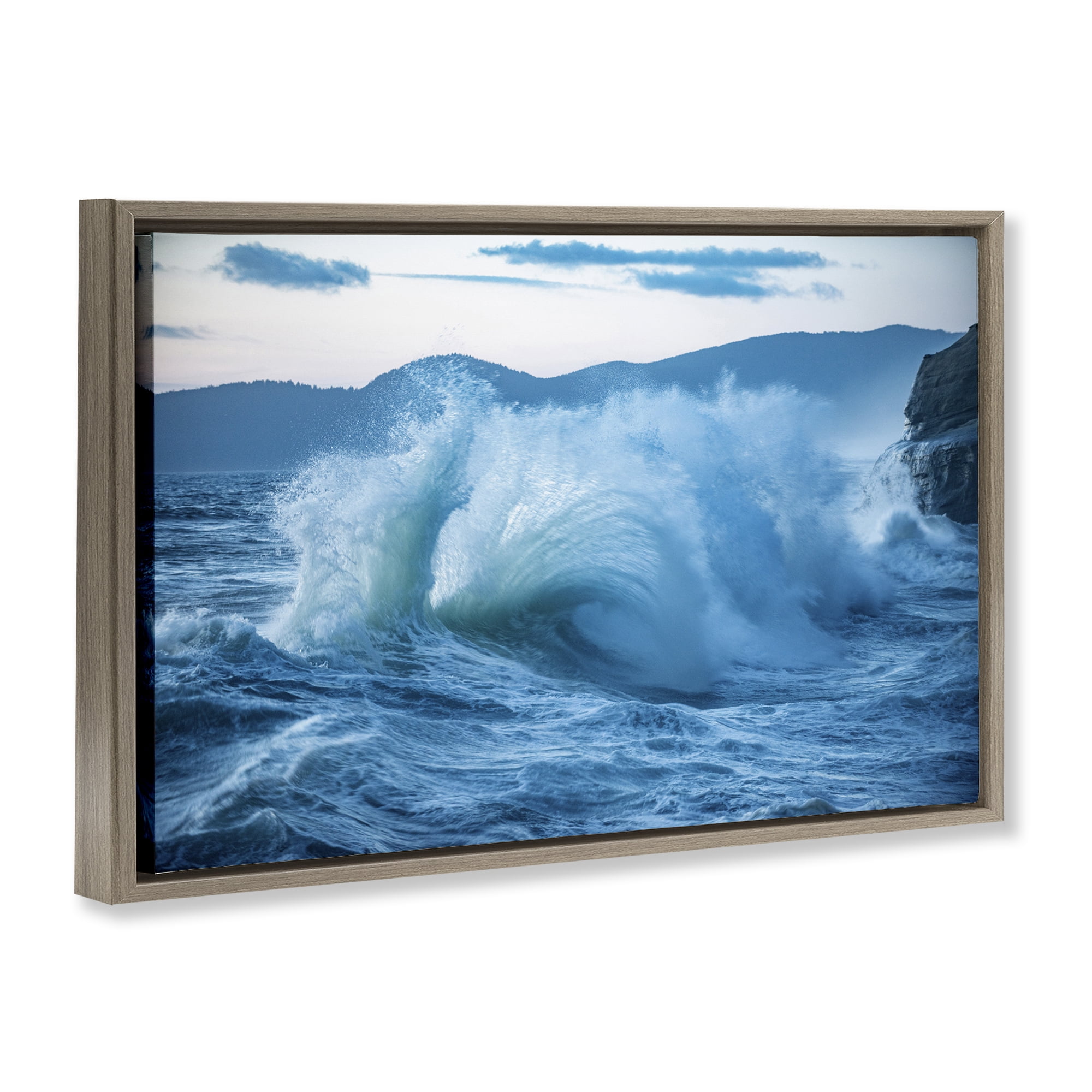 Stupell Industries Rolling Tsunami Wave Nautical & Beach Photography Brown Floater Framed Canvas Art Print Wall Art, 25 x 17