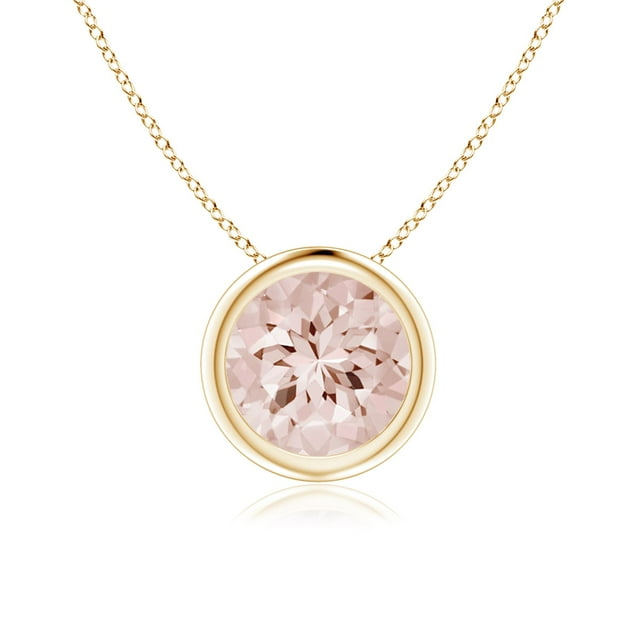 Angara Collier en Morganite Naturelle - Pendentif Solitaire Rond avec Lunette de 1,1 ct en Or Jaune 14K pour Femmes