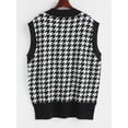 thumbnail image 3 of ZAFUL Women Casual V Neck Houndstooth Stepped Hem Sweater Vest Black M, 3 of 6