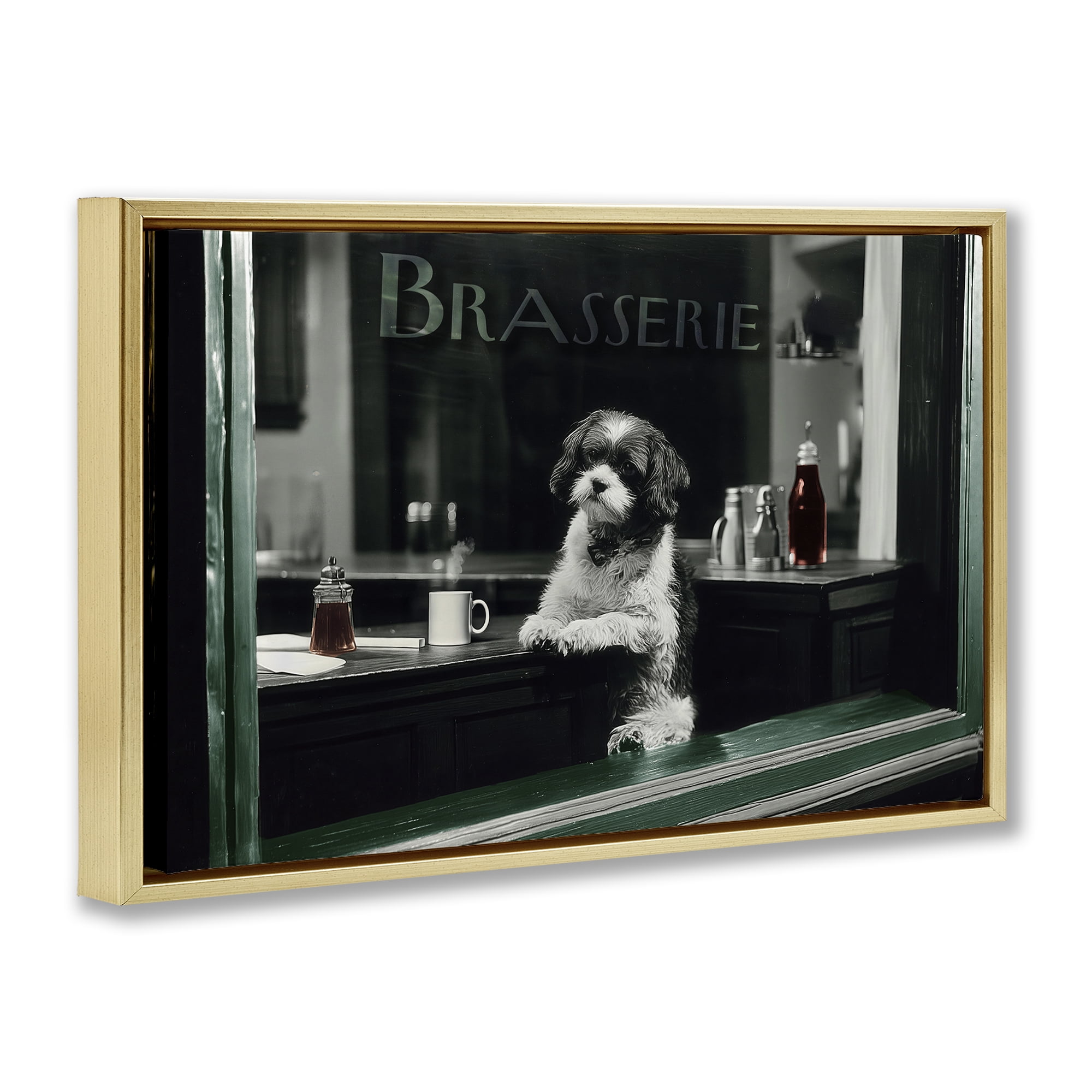 Stupell Industries Brasserie Vintage Dog in Window Gold Framed Floater Canvas Wall Art, design by Annabelle Hall