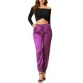 thumbnail image 2 of INSPIRE CHIC Women's Drawstring Elastic Waist Satin Joggers Magenta S, 2 of 8