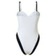 thumbnail image 2 of Y1153 Women Two-Tone One-Piece Swimsuit Tummy Control V-Neck Slimming Swimwear, L Size - Black, 2 of 5