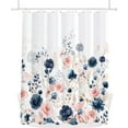 thumbnail image 4 of Aesthetic Navy Pink Rose Floral Shower Curtain Sets, Watercolor Gold Flowers Leaves Bathroom Decorative 71x71 Inch Polyester Waterproof Fabric Bath Curtain with Hooks, 4 of 6