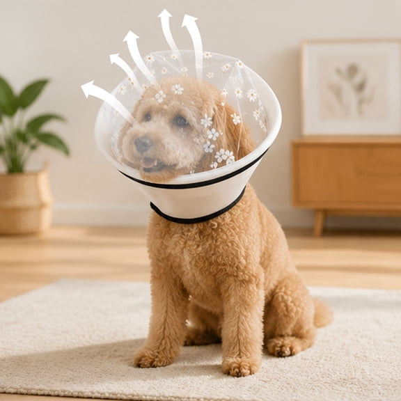 Pet Face Guard Pet Mesh Foraging Head Cover Breathable Daisy Print Dog Cat Neck Collar with Adjustable Zipper Outdoor Walking Pet Protective Muzzle Cone Prevent Random Eating