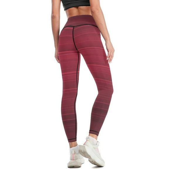 Dark Red Gradient High Waisted Leggings for Women Regular & Plus - No See Through Tummy Control Cycling Workout Yoga Pants without Pockets S