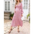 thumbnail image 3 of Women's Maternity Dress V-neck Long Sleeve Pleated Maternity Casual Maxi Dresses, 3 of 5