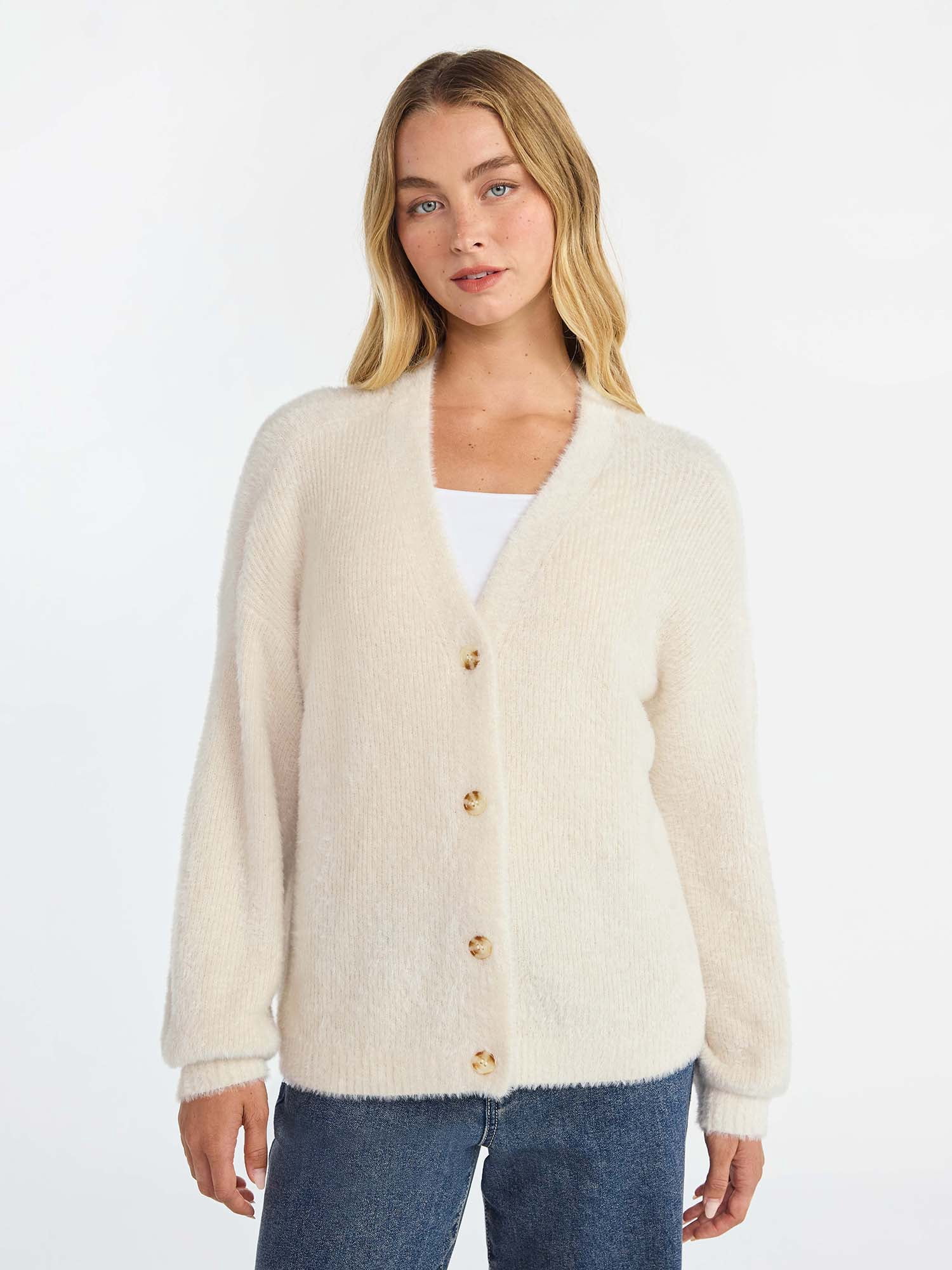 No Boundaries Fashion Button Front Cardigan, Women's