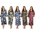 thumbnail image 6 of Long Sleeve Plus Size Women's Long Classic Satin Bathrobe Robe With Two Pocket Casual Long Sleeve V Neck Floral Soft Bathrobe Sleepwear Full Length Pajama, 6 of 8