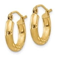 thumbnail image 2 of Real 14kt Yellow Gold Satin and Diamond-cut 3mm Round Hoop Earrings; for Adults and Teens; for Women and Men, 2 of 4