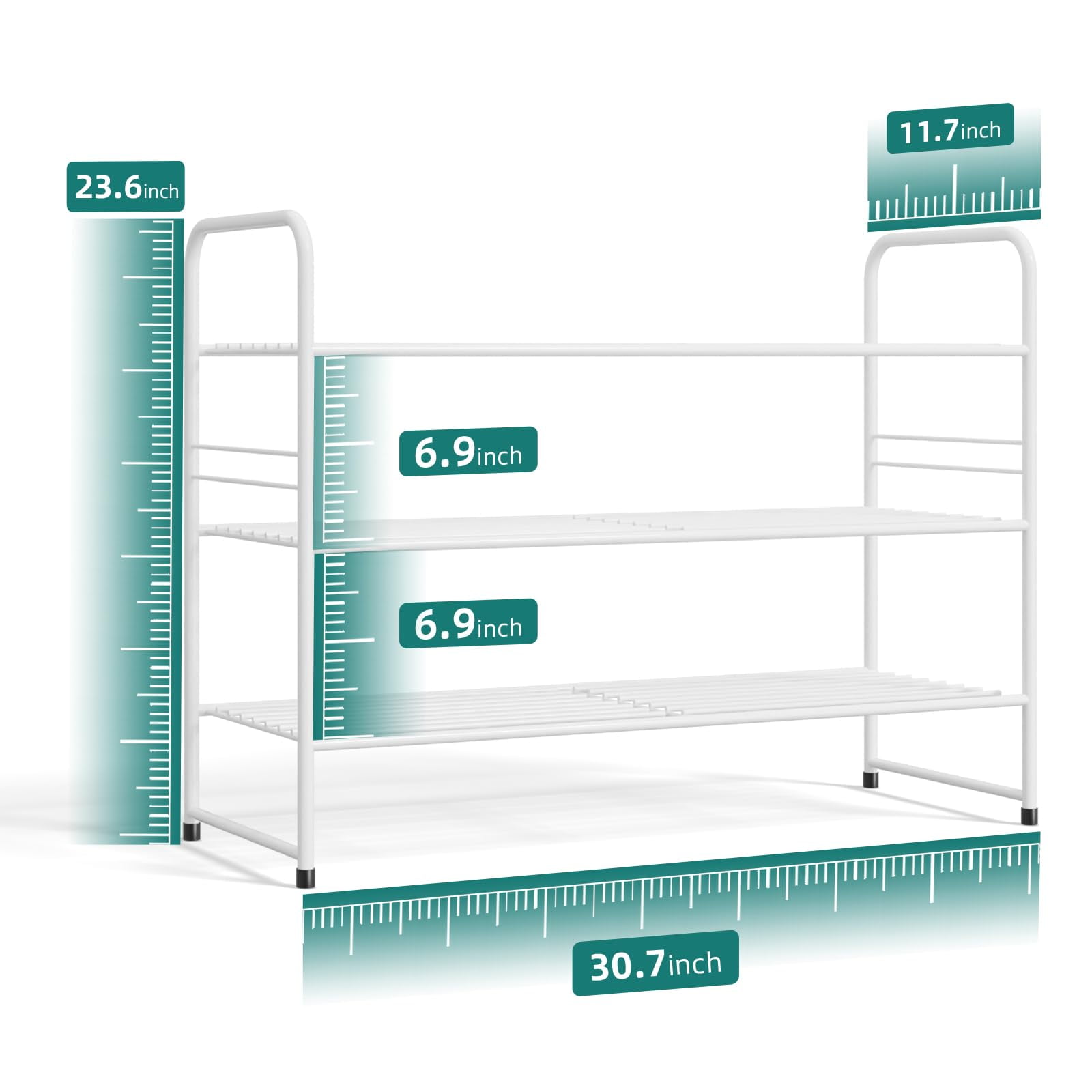 3-Tier Metal Shoes Rack for Closet, 33" Wide Shoe Storage Organizer,  White