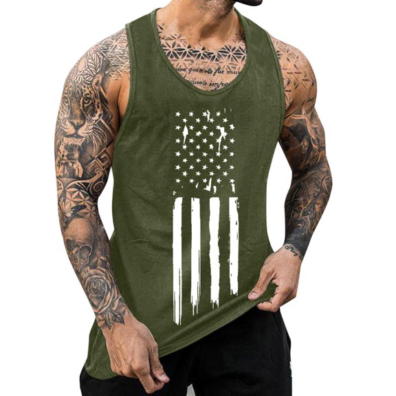 FUZHIQ Men's Vintage Distressed American Flag Tank Top 4th of July Sleeveless Muscle Shirt Minimalist Design Casual Breathable Vest for Gym Daily Summer Wear,XL