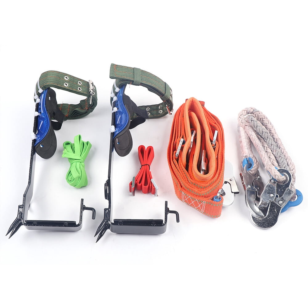 Adjust Tree/Pole Climbing Spike Set 2 Gear Safety Belt Rope Lanyard w/ Carabiner