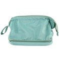thumbnail image 3 of Bolsa de maquillaje de nailon con diseño de gran apertura, gran capacidad, multifuncional, doble capa, color verde, pequeña, 3 of 14