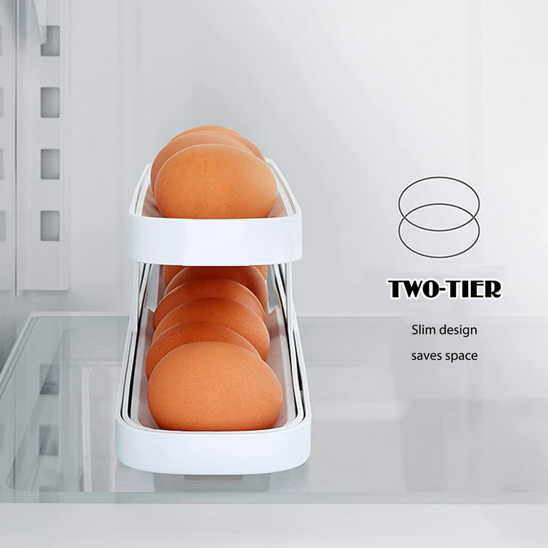 Egg Holder For Refrigerator, 2 Tier Rolling Egg Storage Container