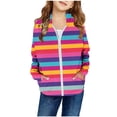 thumbnail image 2 of PMVFHDE Liquidation Veste pour Fille Tout-Petit Automne et Hiver Imprimé Color Block Poche Zippée Sweat à Capuche Cardigan Violet Foncé, 2-3 Ans, 2 of 4