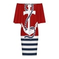 thumbnail image 5 of Nautical Red White Stripes And Blue Anchors on Red Background Women's Off The Shoulder Ruffles Summer Wedding Guest Loose Casual Party Beach Dress, 5 of 9