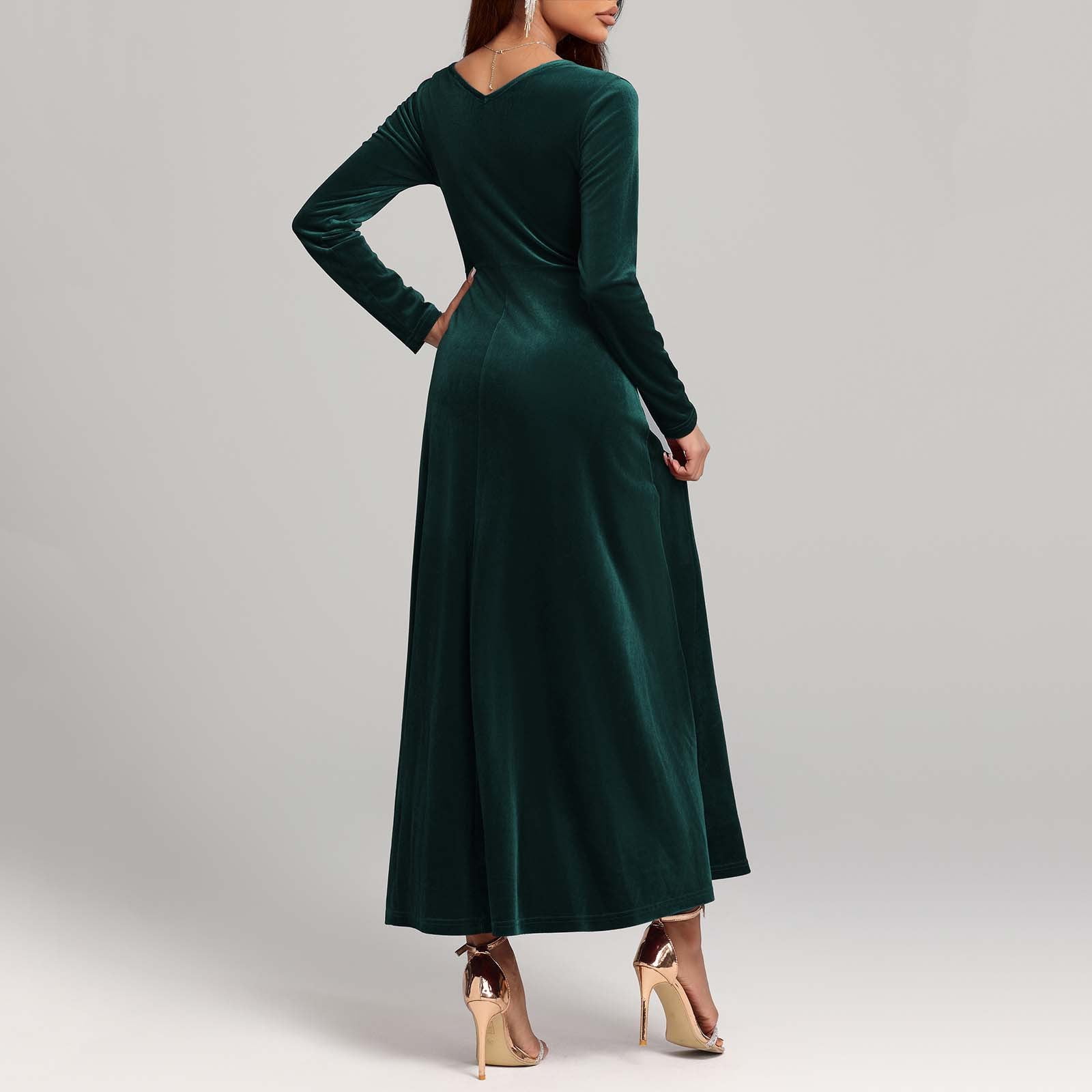 OSFVNOXV Vintage Velvet Dress for women Long Sleeve Square Neck Maxi Flowy Dress for Wedding Guest Evening